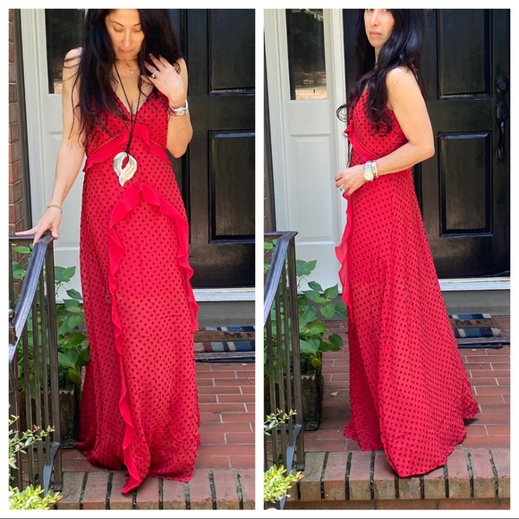 ABSOLUTELY GORGEOUS BOHO CHIC RED MAXI DRESS - Picture 2 of 12